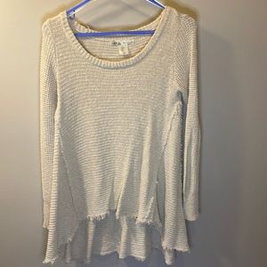 Cream distressed, high-low sweater